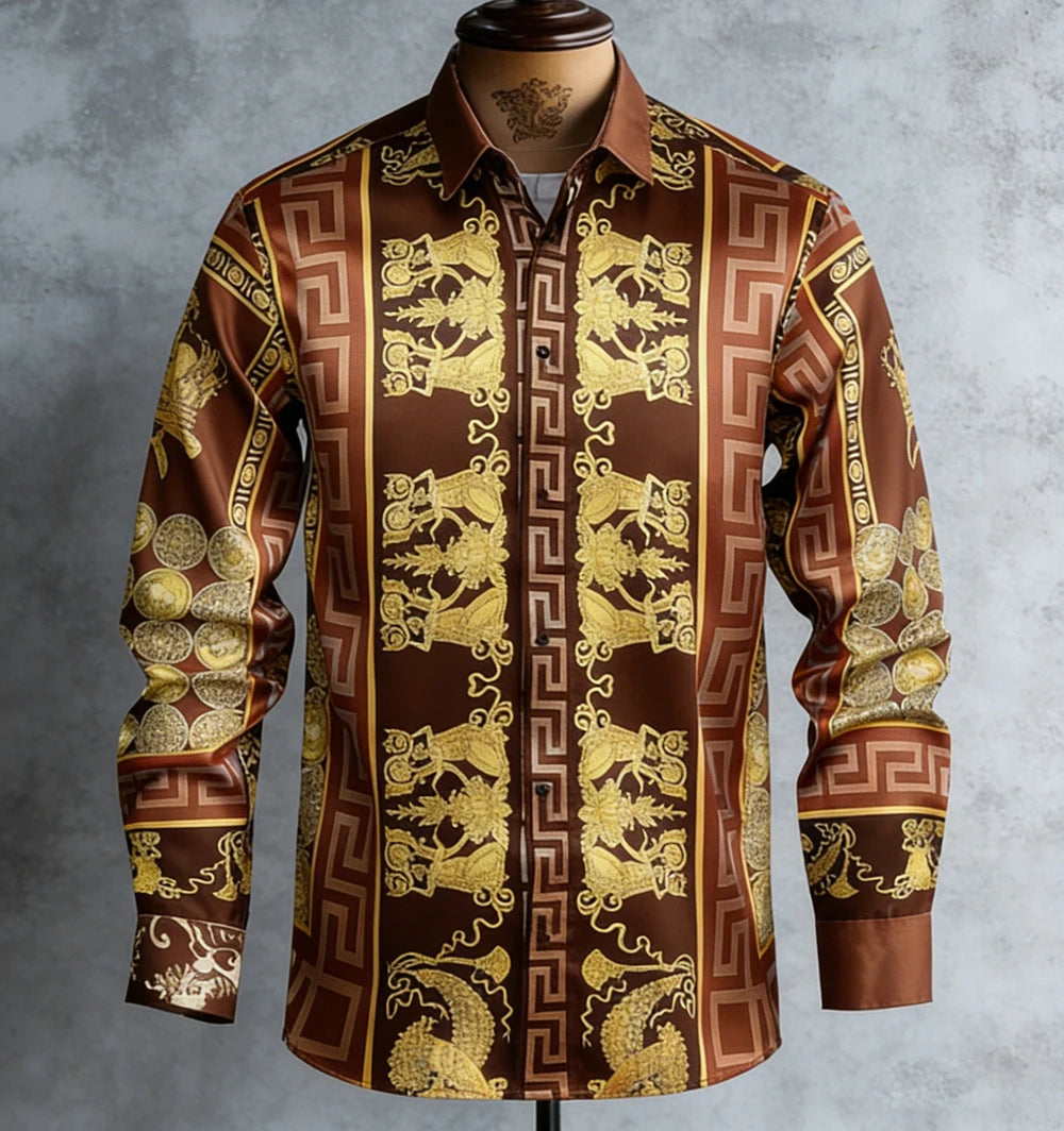 Kavari Royale Men’s French Luxury Baroque Shirt – 3D Printed Long Sleeve Hawaiian Vacation & Wedding Wear