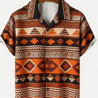 Kavari Royale Men’s Ethnic Tribal 3D Printed Linen Shirt – Hawaiian Tropical Short Sleeve Lapel Casual Wear