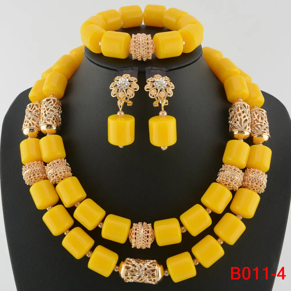 Kavari Royale African Beads Jewelry Set – Women’s Crystal Necklace & Earrings Bridal Wedding Jewelry (Nigerian & Indian Style)