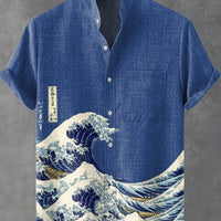 Kavari Royale Wave Linen Shirt – Men’s Short Sleeve Summer Beach Style Casual Wear