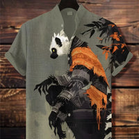 Kavari Royale Men’s Linen Short Sleeve Shirt – Stand Collar Printed Button-Up Casual Outdoor Wear