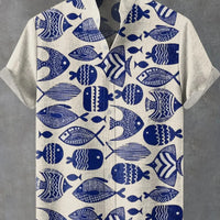 Kavari Royale Men’s Artistic Print Linen Shirt – Casual Short Sleeve Minimal Pattern Top | Fast Delivery