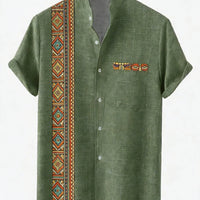Kavari Royale Men’s Linen Lapel Shirt – Ethnic Totem 3D Printed Hawaiian Short Sleeve Vacation Party Wear