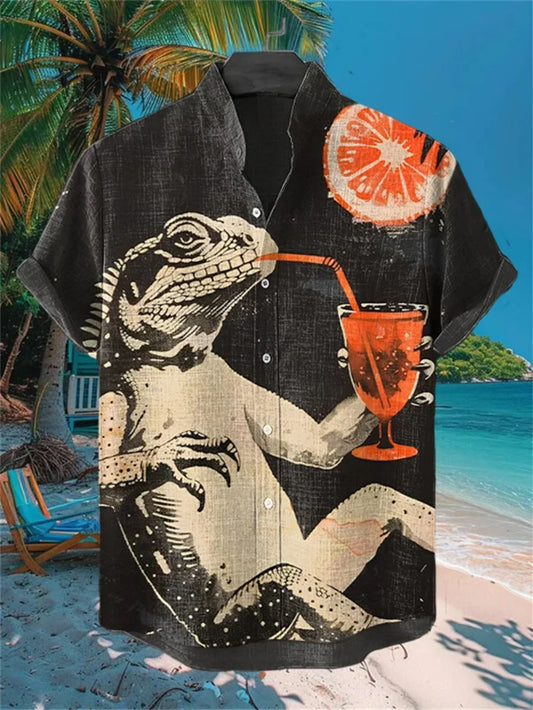 Kavari Royale Men’s Linen Short Sleeve Shirt – Stand Collar Printed Button-Up Casual Outdoor Wear