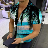 Kavari Royale Men’s Hawaiian Beach Shirt – Coconut Tree Print Short Sleeve Casual Polo Top