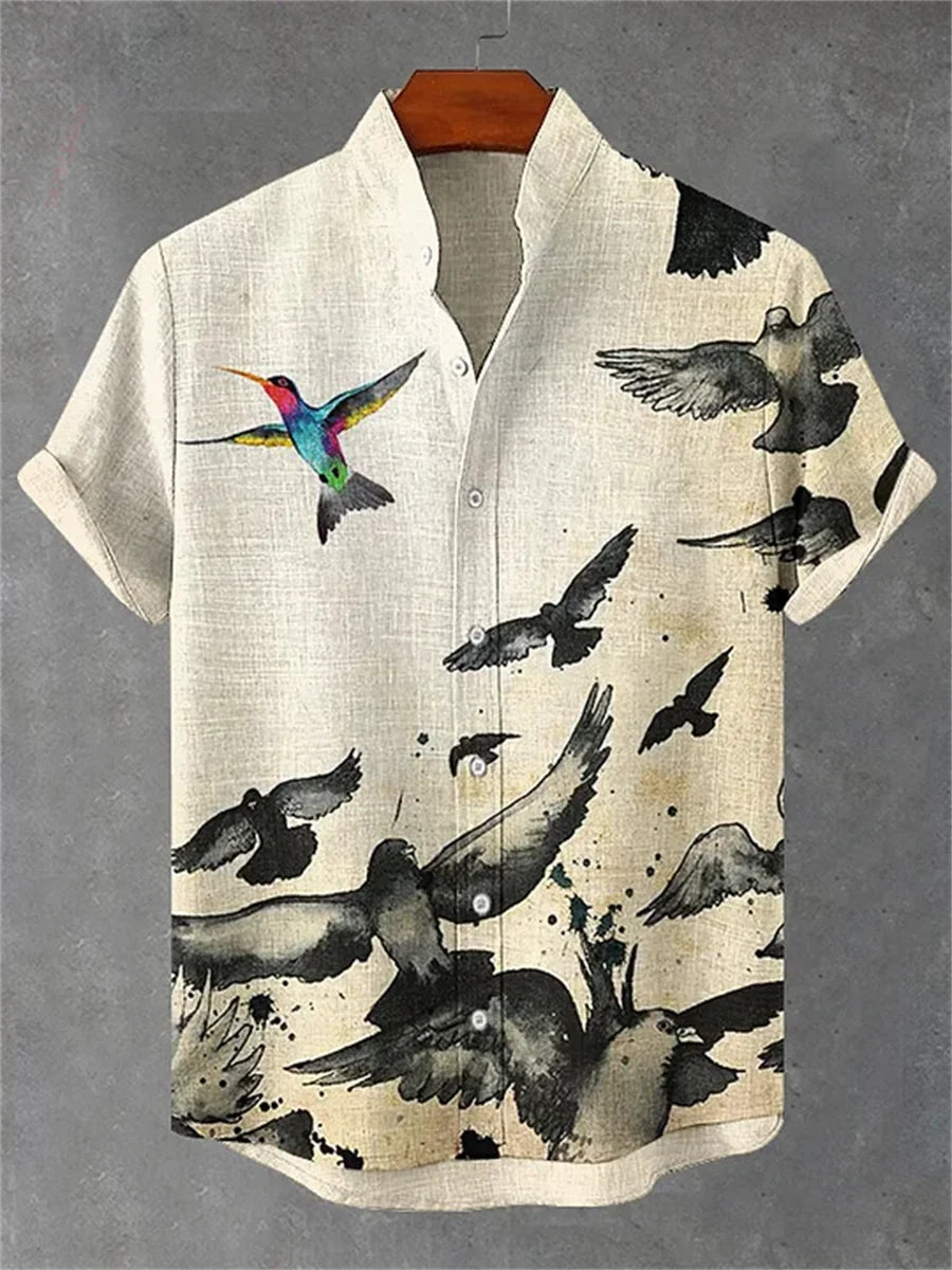 Kavari Royale Men’s Short Sleeve Octopus Print Shirt – Hawaiian Casual Loose Fit Linen-Style Top (XS–6XL)