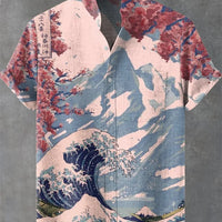 Kavari Royale Summer Wave Linen Shirt – Retro 3D Fish Print Hawaiian Beach Short Sleeve Casual Wear