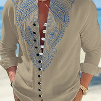 Kavari Royale Men’s Long Sleeve Tribal Print Shirt – Vintage Summer Casual Beach Party Wear
