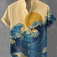 Kavari Royale Men’s Short Sleeve Octopus Print Shirt – Hawaiian Casual Loose Fit Linen-Style Top (XS–6XL)