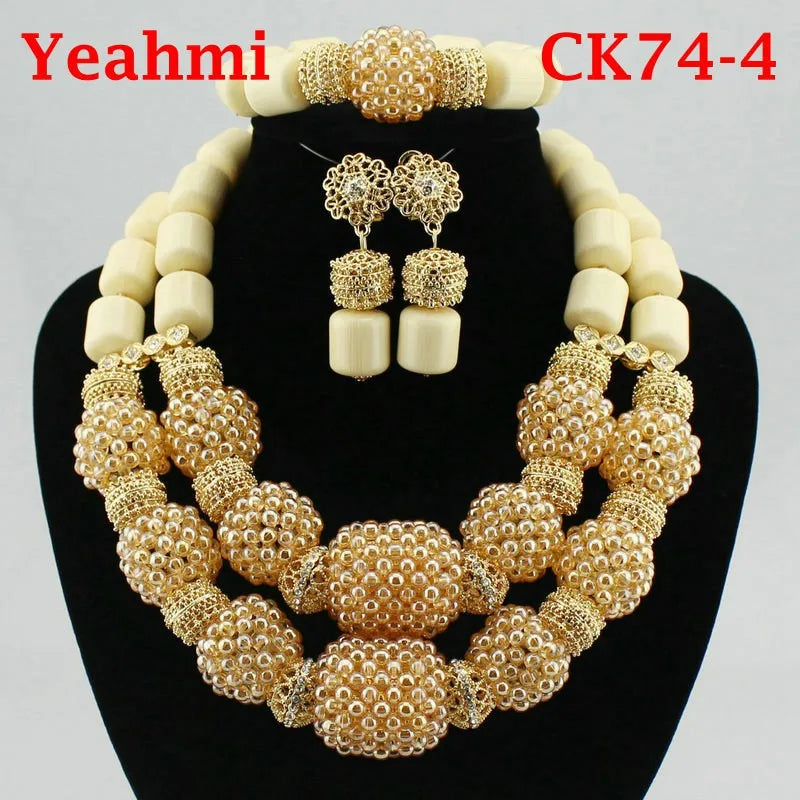 Kavari Royale African Beads Jewelry Set – Women’s Crystal Necklace & Earrings Bridal Wedding Jewelry (Nigerian & Indian Style)
