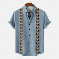 Kavari Royale Men’s Linen Ethnic 3D Printed Shirt – Hawaiian Casual Vacation Short Sleeve Lapel Pocket Shirt