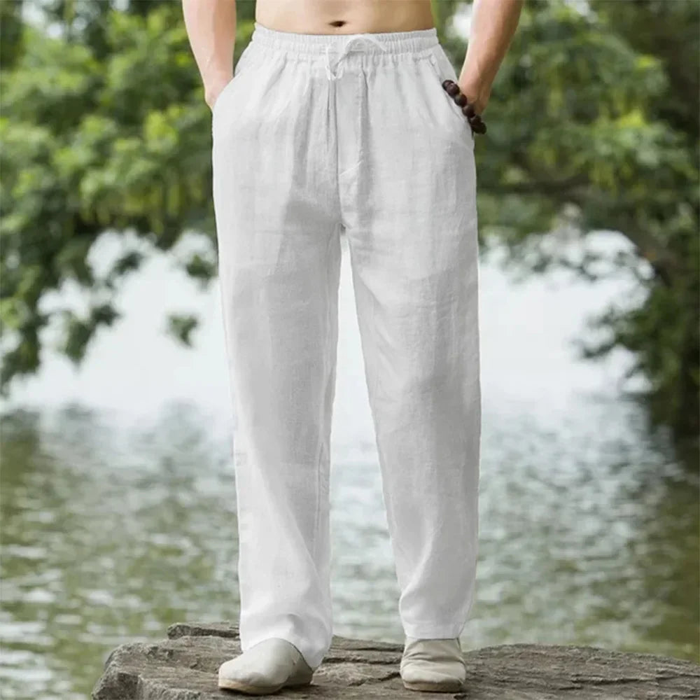 Kavari Royale Men’s Cotton Linen Beach Joggers – Casual Loose Fit Sweatpants for Summer Vacation (M–4XL)