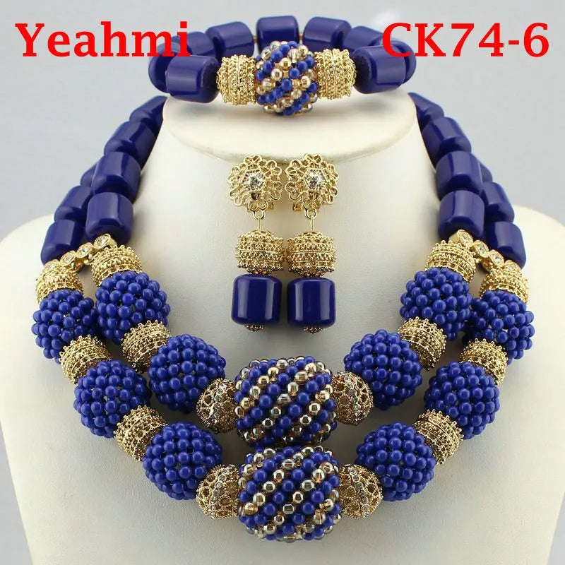 Kavari Royale African Beads Jewelry Set – Women’s Crystal Necklace & Earrings Bridal Wedding Jewelry (Nigerian & Indian Style)