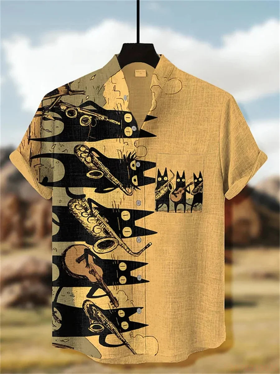 Kavari Royale Men’s Short Sleeve Octopus Print Shirt – Hawaiian Casual Loose Fit Linen-Style Top (XS–6XL)