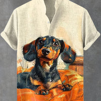 Kavari Royale Atelier Men’s Short Sleeve Linen Shirt – Hawaiian Beach Stand Collar Button Cardigan Printed Casual Wear