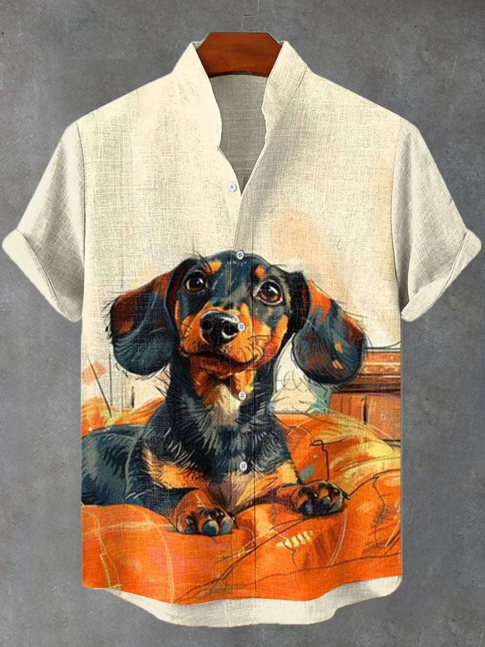 Kavari Royale Atelier Men’s Short Sleeve Linen Shirt – Hawaiian Beach Stand Collar Button Cardigan Printed Casual Wear
