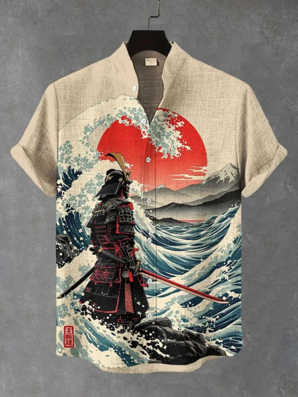 Kavari Royale Atelier Men’s Short Sleeve Linen Shirt – Hawaiian Beach Stand Collar Button Cardigan Printed Casual Wear