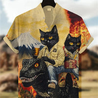 Kavari Royale Men’s Linen Short Sleeve Shirt – Stand Collar Printed Button-Up Casual Outdoor Wear