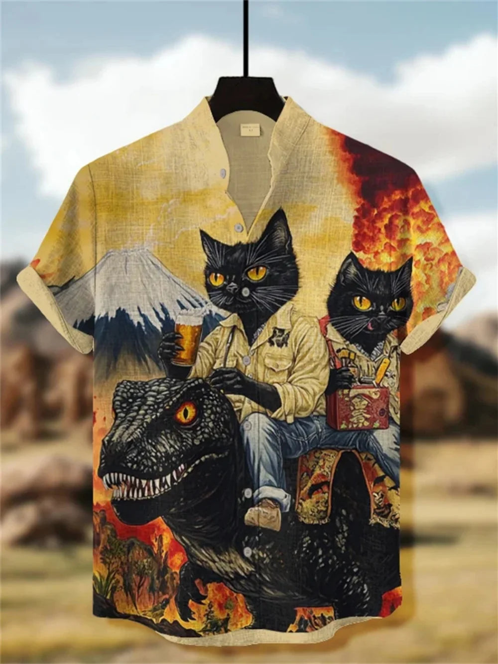 Kavari Royale Men’s Linen Short Sleeve Shirt – Stand Collar Printed Button-Up Casual Outdoor Wear
