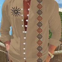 Kavari Royale Men’s Long Sleeve Tribal Print Shirt – Vintage Summer Casual Beach Party Wear
