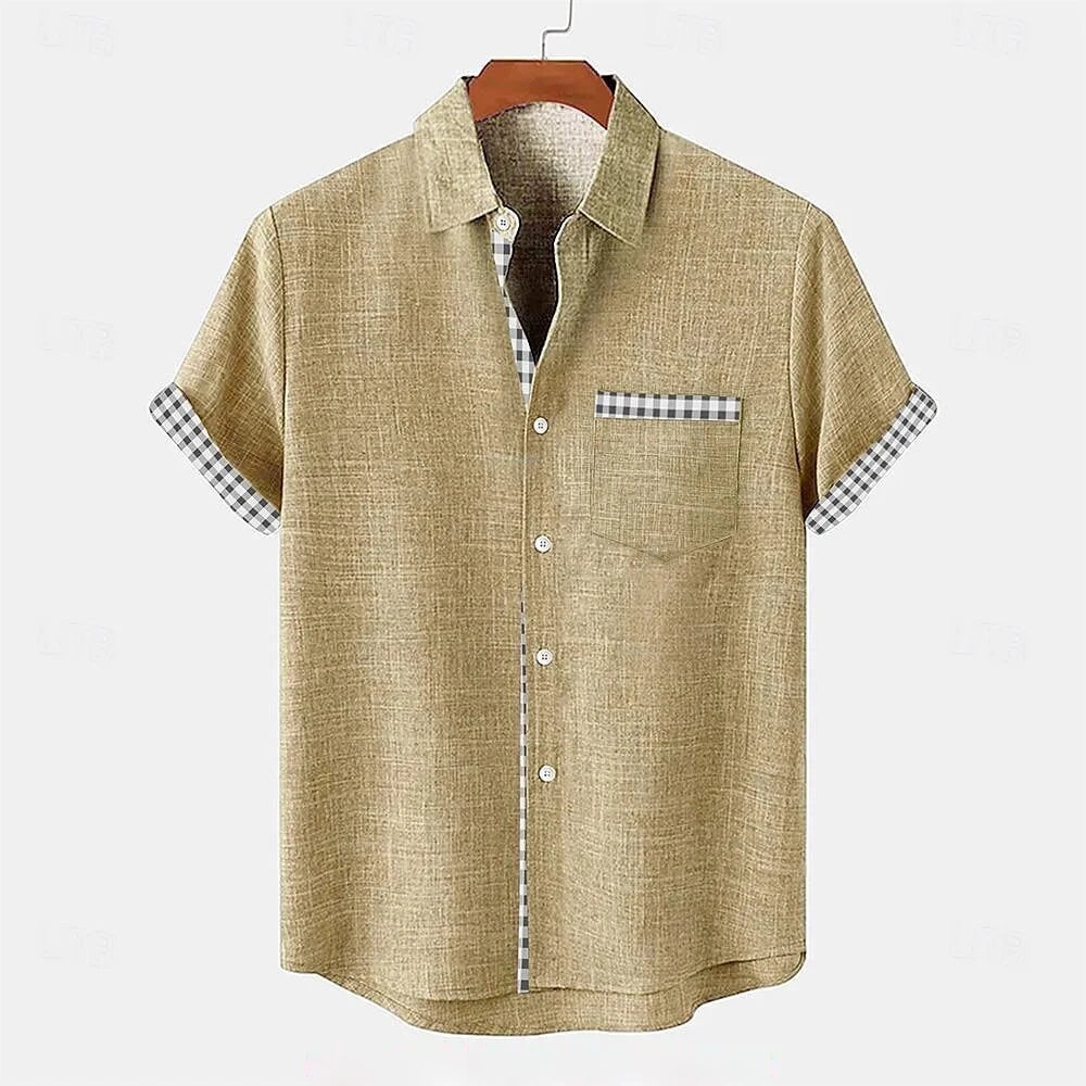 Kavari Royale Men’s Linen Ethnic 3D Printed Shirt – Hawaiian Casual Vacation Short Sleeve Lapel Pocket Shirt