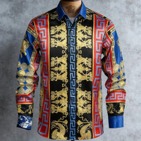 Kavari Royale Men’s French Luxury Baroque Shirt – 3D Printed Long Sleeve Hawaiian Vacation & Wedding Wear
