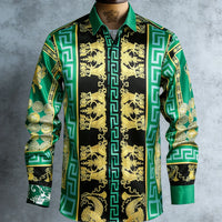 Kavari Royale Men’s French Luxury Baroque Shirt – 3D Printed Long Sleeve Hawaiian Vacation & Wedding Wear