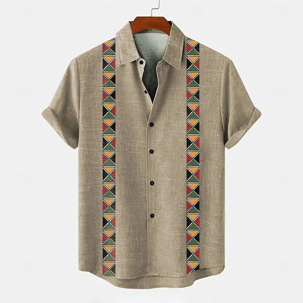 Kavari Royale Men’s Linen Ethnic 3D Printed Shirt – Hawaiian Casual Vacation Short Sleeve Lapel Pocket Shirt