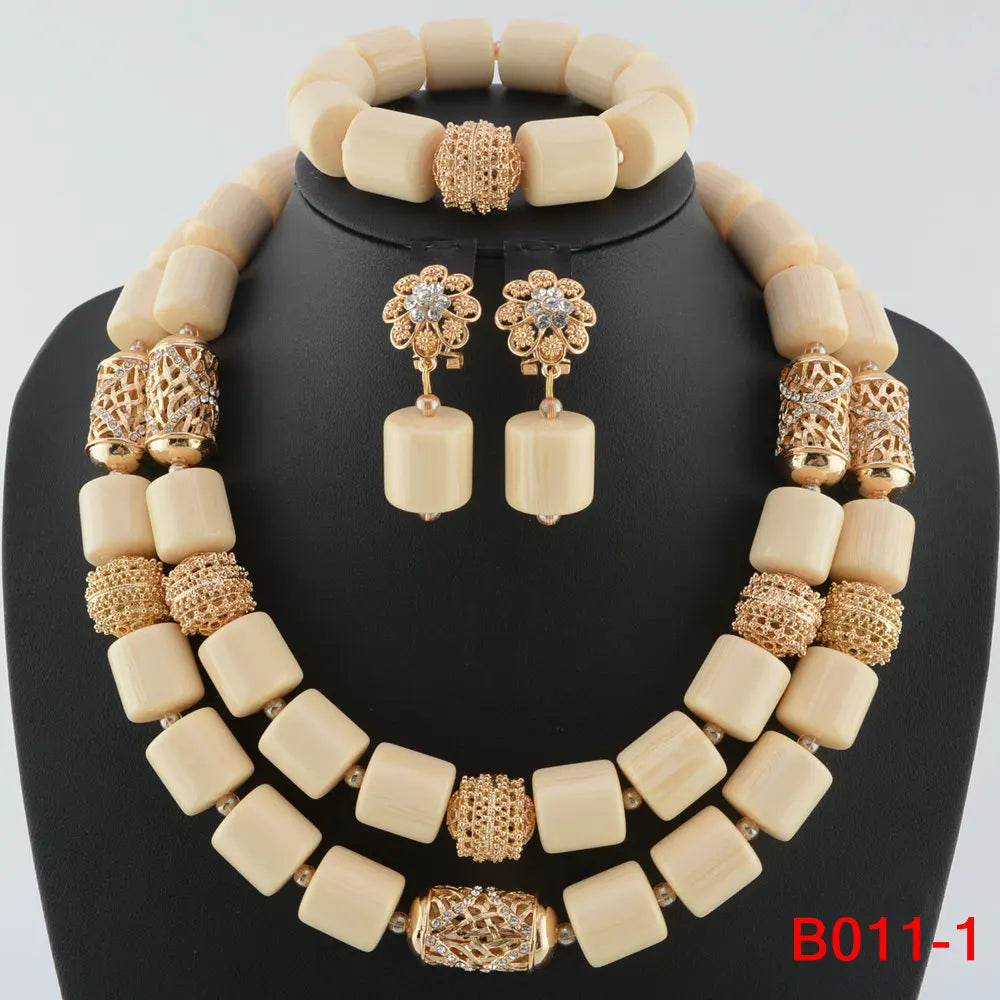 Kavari Royale African Beads Jewelry Set – Women’s Crystal Necklace & Earrings Bridal Wedding Jewelry (Nigerian & Indian Style)