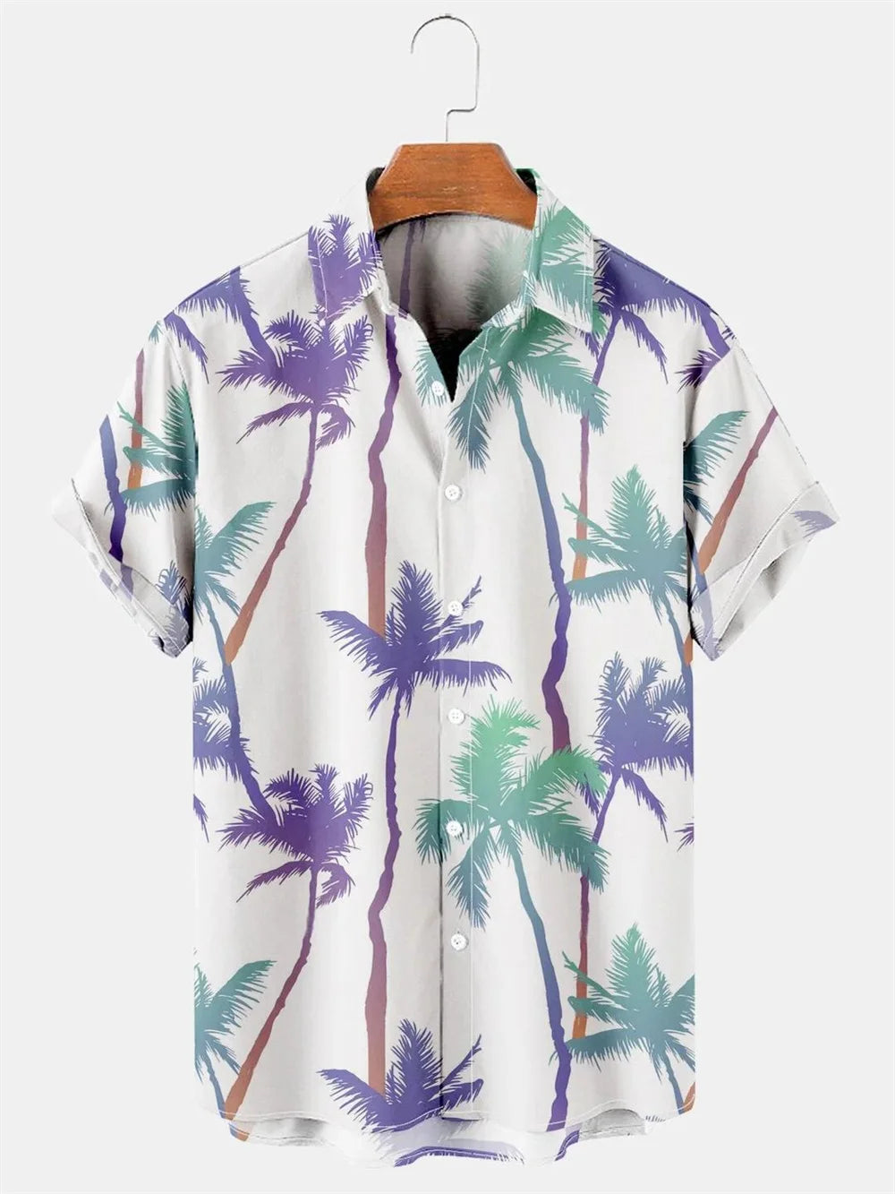 Kavari Royale Men’s Hawaiian Beach Shirt – Coconut Tree Print Short Sleeve Casual Polo Top