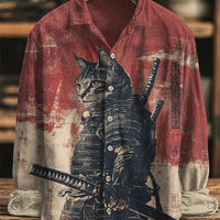 Kavari Royale Men’s Linen Long Sleeve Shirt – 3D Bamboo Leaf Print Hawaiian Lapel Casual Comfort Top