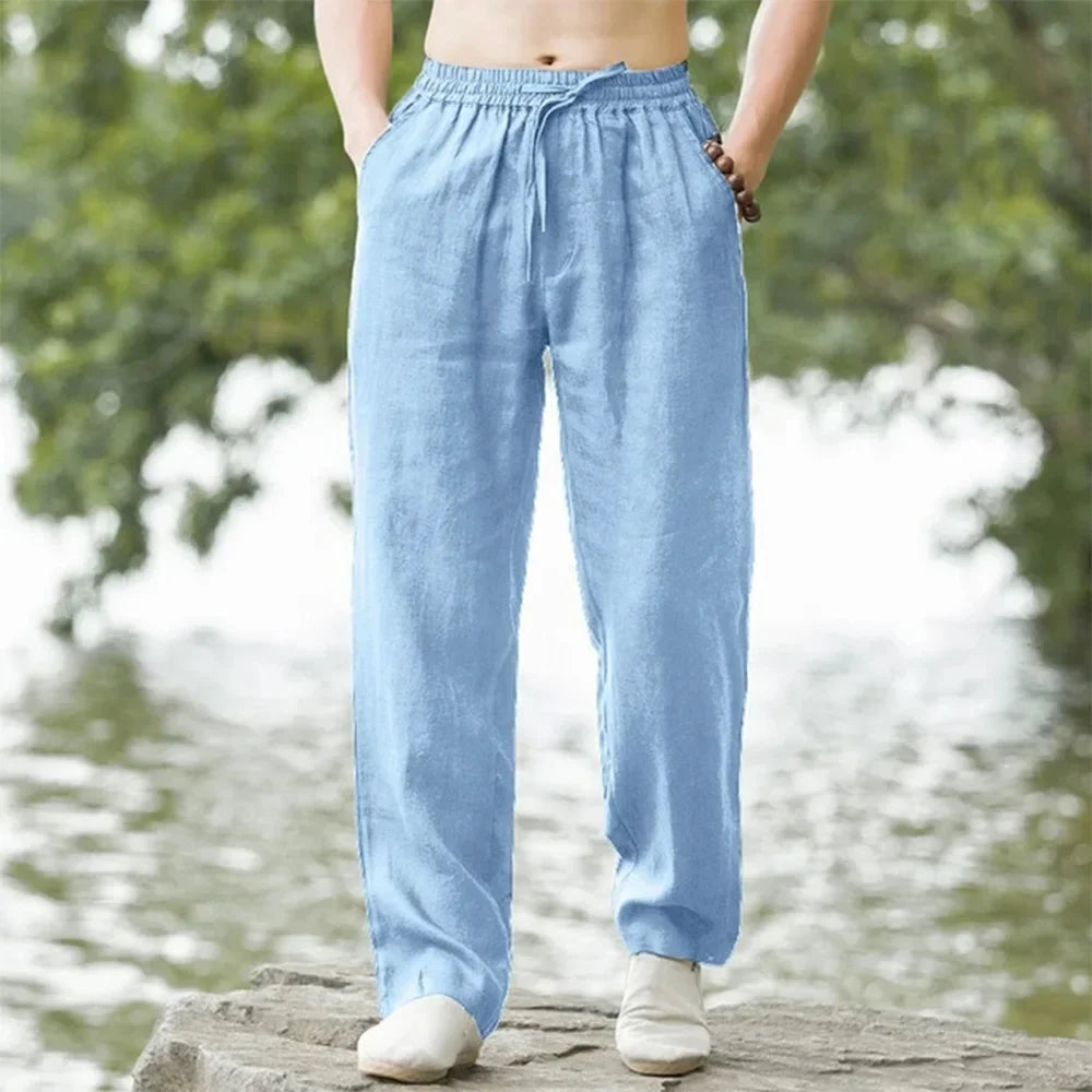 Kavari Royale Men’s Cotton Linen Beach Joggers – Casual Loose Fit Sweatpants for Summer Vacation (M–4XL)