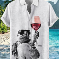 Kavari Royale Men’s Desert Pyramid Cat Print Shirt – Short Sleeve Linen Lapel Casual Streetwear
