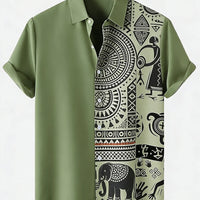 Kavari Royale Men’s Ethnic Tribal 3D Printed Linen Shirt – Hawaiian Tropical Short Sleeve Lapel Casual Wear