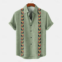 Kavari Royale Men’s Linen Ethnic 3D Printed Shirt – Hawaiian Casual Vacation Short Sleeve Lapel Pocket Shirt