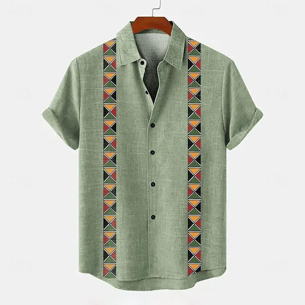 Kavari Royale Men’s Linen Ethnic 3D Printed Shirt – Hawaiian Casual Vacation Short Sleeve Lapel Pocket Shirt