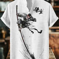Kavari Royale Men’s Short Sleeve Octopus Print Shirt – Hawaiian Casual Loose Fit Linen-Style Top (XS–6XL)