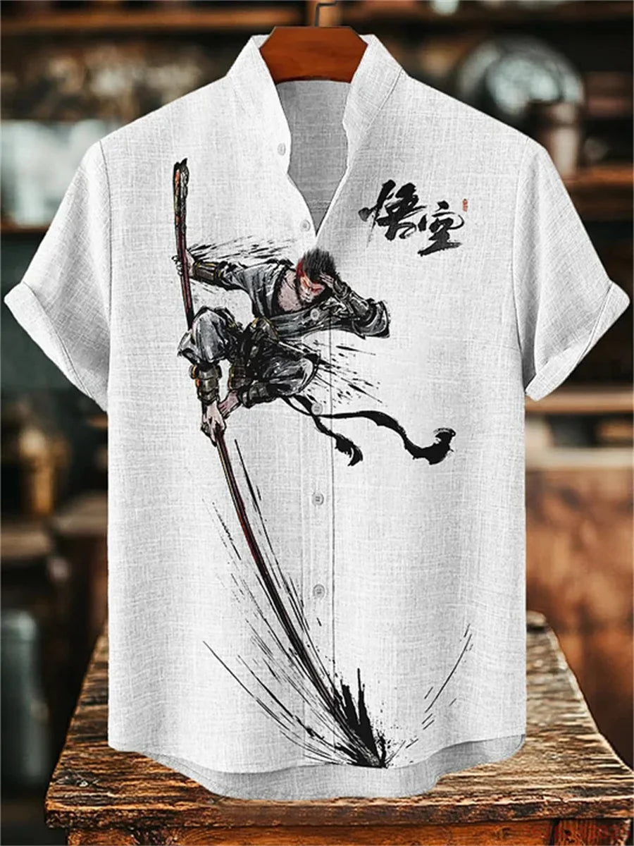 Kavari Royale Men’s Short Sleeve Octopus Print Shirt – Hawaiian Casual Loose Fit Linen-Style Top (XS–6XL)