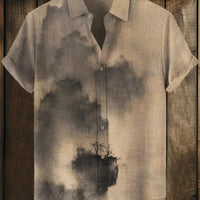 Kavari Royale Men’s Desert Pyramid Cat Print Shirt – Short Sleeve Linen Lapel Casual Streetwear