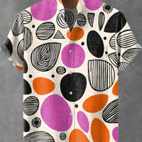 Kavari Royale Men’s Multicolor Geometric Stripe Shirt – 3D Printed Linen Short Sleeve Casual Flap Collar