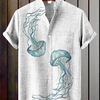 Kavari Royale Men’s Short Sleeve Octopus Print Shirt – Hawaiian Casual Loose Fit Linen-Style Top (XS–6XL)