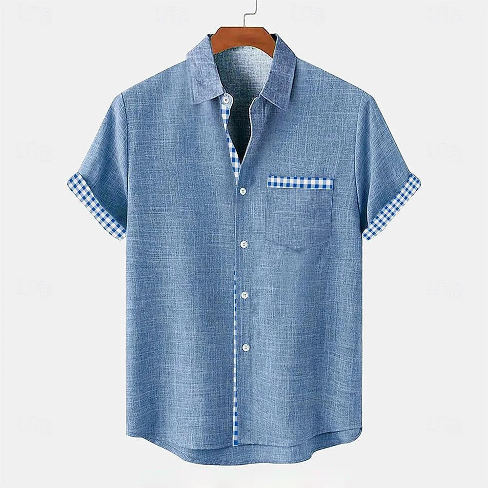 Kavari Royale Men’s Linen Ethnic 3D Printed Shirt – Hawaiian Casual Vacation Short Sleeve Lapel Pocket Shirt