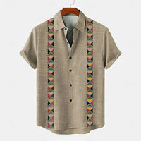 Kavari Royale Men’s Linen Ethnic 3D Printed Shirt – Hawaiian Casual Vacation Short Sleeve Lapel Pocket Shirt