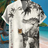 Kavari Royale Men’s Linen Short Sleeve Shirt – Stand Collar Printed Button-Up Casual Outdoor Wear