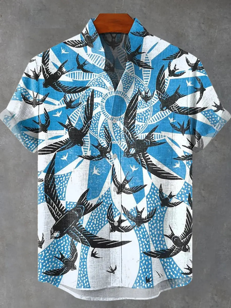 Kavari Royale Wave Linen Shirt – Men’s Short Sleeve Summer Beach Style Casual Wear