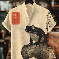 Kavari Royale Stand Collar Linen Shirt – Men’s Short Sleeve Summer Wear