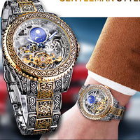Luxury Men’s Mechanical Watch | Skeleton Carved Tourbillon Stainless Steel Wristwatch
