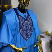 Kavari Royale Blue African Agbada 3-Piece Outfit – Handmade Men’s Wedding & Groomsmen Suit