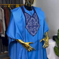 Kavari Royale Blue African Agbada 3-Piece Outfit – Handmade Men’s Wedding & Groomsmen Suit