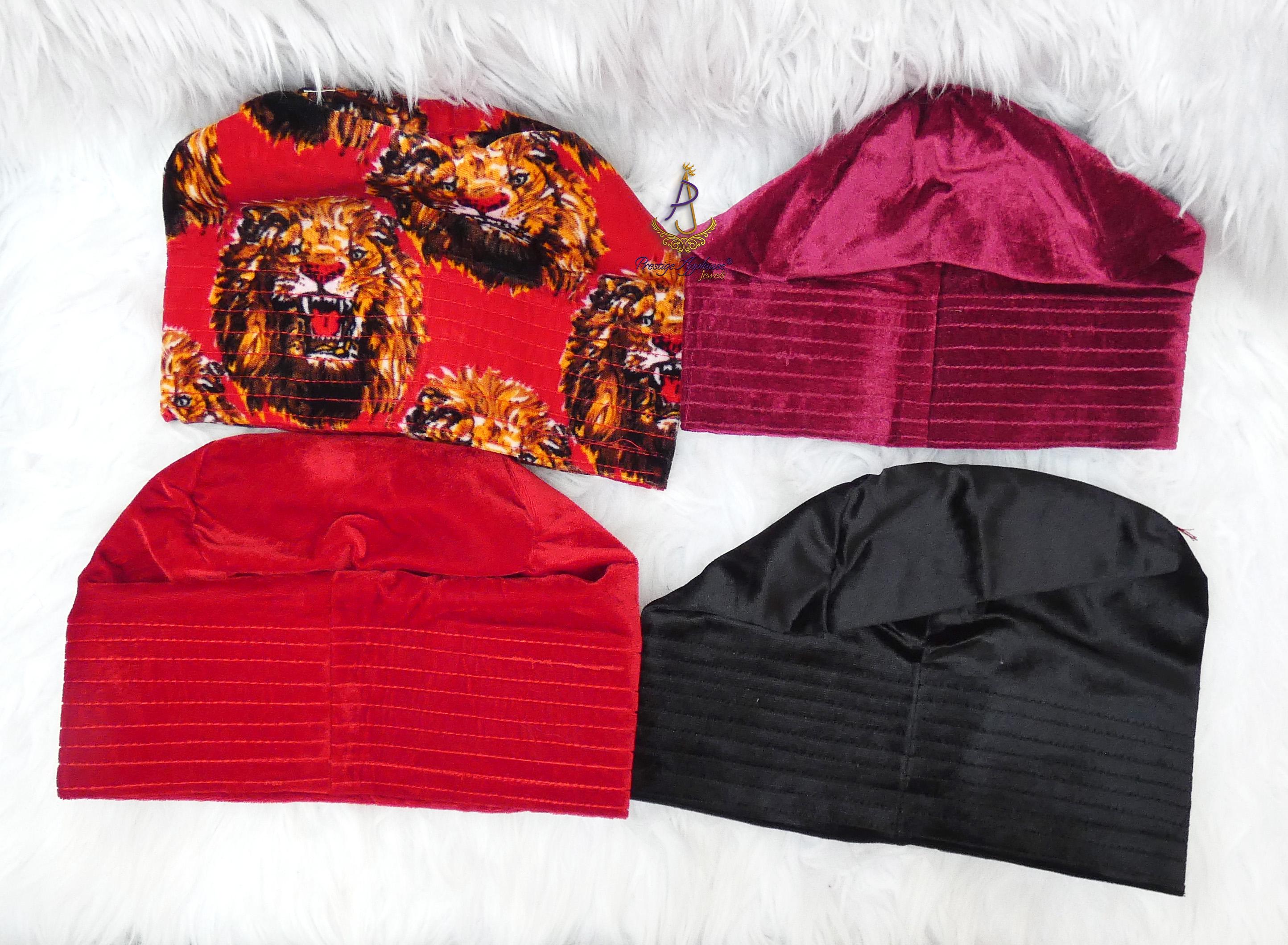 Kavari Royale Velvet Fila Cap for Men – Nigerian Yoruba Igbo Edo Traditional Hat (Black, Red & Maroon) Party Wear